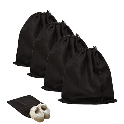 LAKE OF FIRE 4-Piece Travel Shoe Bags for Packing, 17.7" x 13.8" Dustproof Shoe Bags with Drawstring Closure,Washable & Reusable(Black) - color: Black