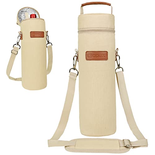 opux Wine Bag Single Bottle Carrier Tote, Insulated Wine Cooler Bag for Travel Picnic Beach with Shoulder Strap, Thermal One Bottle Holder Carrying Case Wine Gift for Women Men, Beige Cream - color: Cream Beige
