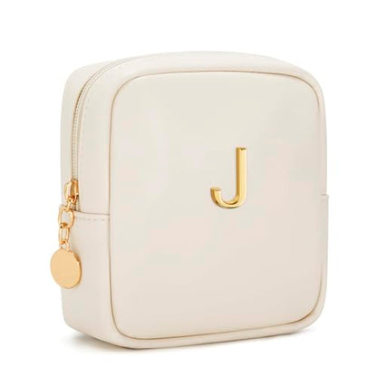 Personalized Birthday Gifts for Women - Initial Makeup Bag Set Travel Toiletry Bag Cosmetic Bags Soft Waterproof PU Leather Makeup Pouch Travel Essentials (J, 1pc Beige) - size: 1pc Beige, style: J