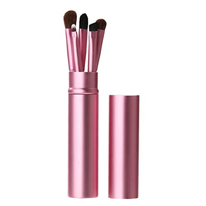 AKOAK 5 Pcs/set Travel Portable Mini Eye Makeup Brush Set Apply Eyeshadow Eyeliner Eyebrow Brush Lip Makeup Brush Set Makeup Tools (Pink) - color: Pink