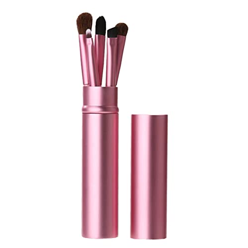 AKOAK 5 Pcs/set Travel Portable Mini Eye Makeup Brush Set Apply Eyeshadow Eyeliner Eyebrow Brush Lip Makeup Brush Set Makeup Tools (Pink) - color: Pink