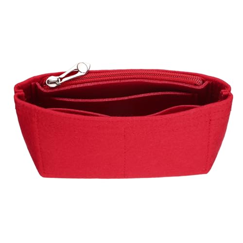 uxcell Purse Organizer Insert, Small Felt Handbag Organizer Mini Bag Storage & Finishing Inner Bag Liner with Zipper for Chic Backpack Tote Shoulder Bags, Red - color: Red