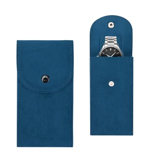 2PCS Watch Pouch, Portable Flannelette Watch Storage Bag Watch Travel Pouch Watch Organizer Bag for Men and Women (Blue) - color: Blue