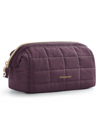BAGSMART Puffy Padded Travel Makeup Bag, Wide-open Toiletry Bag, Burgundy Red - color: 21-Burgundy Red