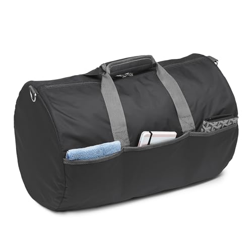 Amazon Essentials Lightweight 20-inch Duffel Bag for Travel with 30 lb Weight Capacity, Zippered Pockets, Collapsible Design, Black - color: Black, size: 20 inches