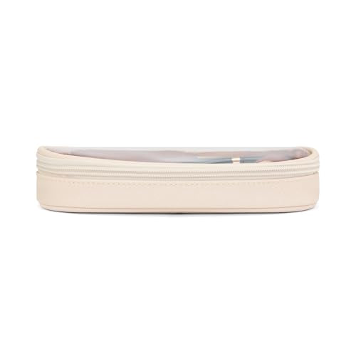 Montana West X Wrangler Travel Makeup Bag 2pcs Set Large Cosmetic Bag with Makeup Brush Holder Portable Make Up Organizer Cute Toiletry Bag with Divider and Handle for Women - color: Solid Beige