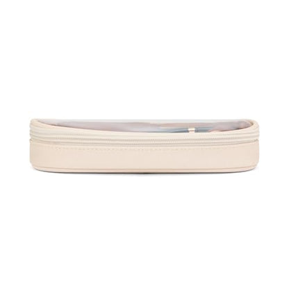 Montana West X Wrangler Travel Makeup Bag 2pcs Set Large Cosmetic Bag with Makeup Brush Holder Portable Make Up Organizer Cute Toiletry Bag with Divider and Handle for Women - color: Solid Beige