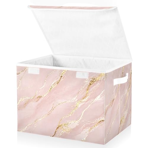 senya Storage Baskets Collapsible Storage Bins with Lids, Rose Gold Pink Marble Boxes Clothes Baskets for Organizing - color: Marble Pink