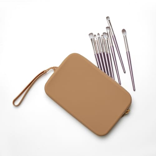 Large Silicone Multifunctional Essential Bag Portable Travel Makeup Bag for Women Men Cards Cash Zipper Pouch (Khaki) - color: Khaki