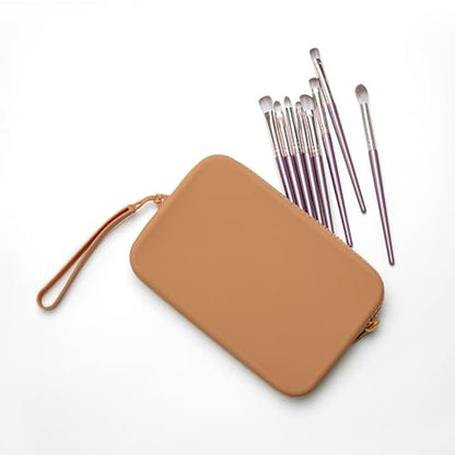 Large Silicone Multifunctional Essential Bag Portable Travel Makeup Bag for Women Men Cards Cash Zipper Pouch (Khaki) - color: Khaki