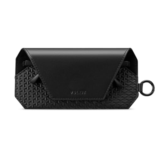 VULKIT Portable Leather Eye Glasses Case for Women & Men, Slim Sunglass Case, Unisex Eyeglass Case - color: Black