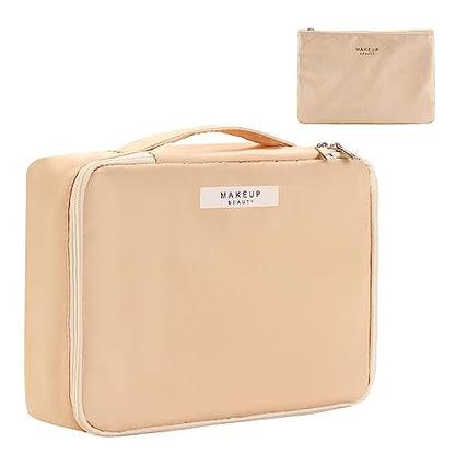 Queboom Travel Makeup Bag Cosmetic Bag Makeup Bag Toiletry bag for women and men (Beige) - color: Beige