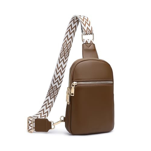 DIOMO Anti Theft Small Sling Bag for Women Cross Body Bag Trendy, RFID Fanny Packs Vegan Leather for Women Travel Belt Purse - color: Coffee-Gold Zipper