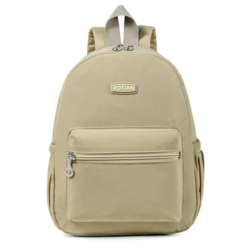 AOTIAN Mini Lightweight 11.8 Inch Backpack Durable Travel Hiking Women and Girls Small Daypack, 7 Liters Khaki - color: Khaki