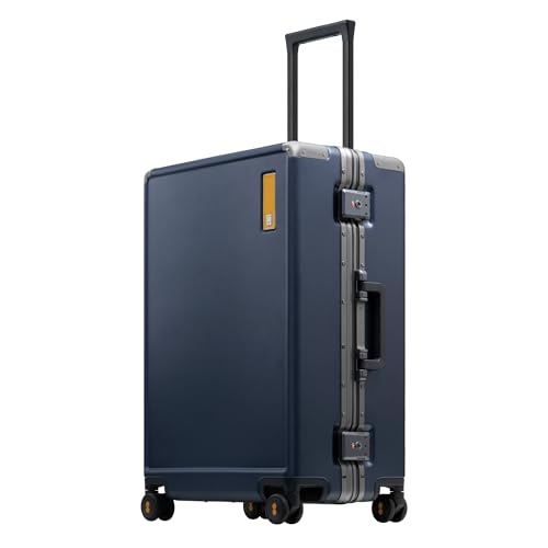 LEVEL8 Zipperless Checked Luggage with Aluminum Frame, Upgraded Medium Hardside Suitcase with Spinner Wheels, Metal Travel Luggage with Double Tsa Locks, 24 Inch, Blue - color: Blue, size: Checked 24 Inch (Upgraded)