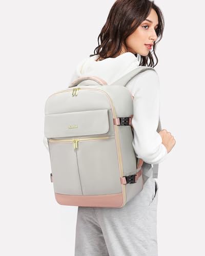 LOVEVOOK Carry On Backpack, 40L Travel Backpack Women with 3 Packing Cubes, TSA Airline Approved Suitcase Bag as Personal Item, Waterproof 17 inch Laptop Backpack for Weekender Overnight,Grey Pink - color: Grey Pink, size: 40L-17.3 Inch-4Pcs