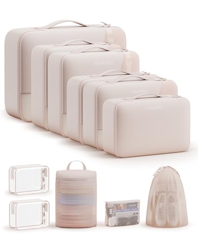 11 Set Packing Cubes for Travel, Gifts for Women Mom,Anti-Tearing Suitcase Organizer,OlarHike Vacation Essentials & Accessories for Cruise Ship - color: 01 Cream