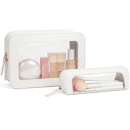 LETGO Clear Makeup Bag Set,Portable Clear Makeup Bag Waterproof Travel Makeup Brushes Bag Makeup Pouch TSA Approved Toiletry Bag Women Traveling Car Accessories for Girls (Dual Beige) - color: Dual Beige