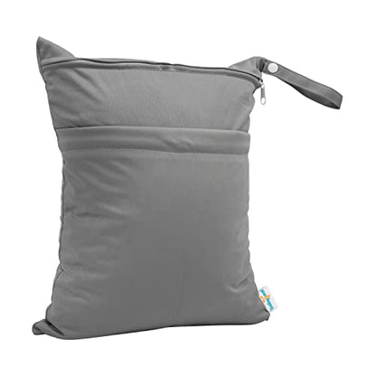 babygoal Wet Dry Bags for Baby Cloth Diapers, Washable Travel Bags, Beach, Pool, Gym Bag for Swimsuits & Wet Clothes with Two Zippered Pockets 3 Pack(S,M,L), 3SML01 - color: Grey