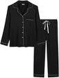 Cherrydew Women Bamboo Viscose Pajama Sets Super Soft Comfy Breathable Cooling Sleepwear Long Sleeve Button Down Loungewear - color: Black, size: Medium