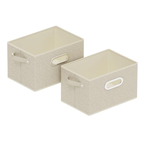 Open Storage Baskets, Collapsible Cube Bins, Fabric Container Organizer with Metal Handles, Boxes for Shelves, Closet, Living Room, 10.2x7.9x6.7in, Grey and Beige, 2 Pack - color: Beige/Gray, size: 10.2x7.9x6.7 in(2 Pack)