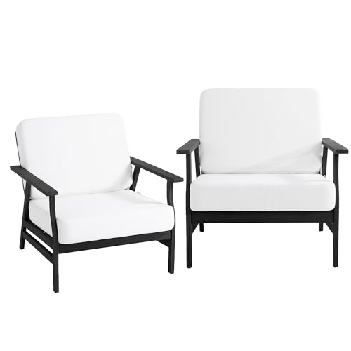 Dark Wood Patio Chair Outdoor Bistro Set, 2 Piece Outdoor Armrest Chair All Weather Patio Sofa Furniture Backyard Conversation Sets with Cushions - Beige - color: Beige/Dark, size: 2PCS