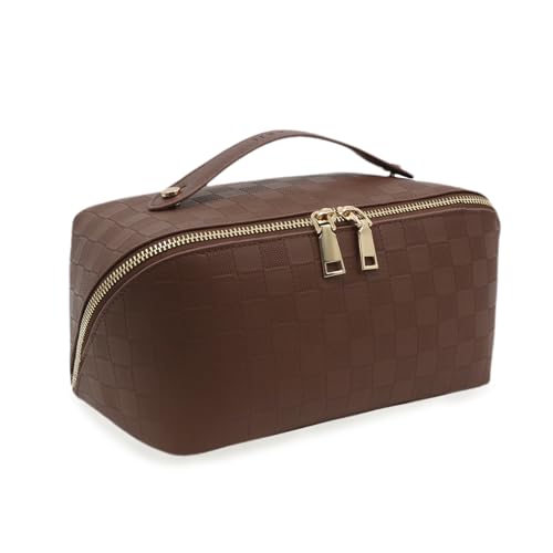 Travel Makeup Bag – Large Cosmetic Organizer with Waterproof PU Leather, Smooth Double Zipper & Tear-Resistant Lining, Toiletry Pouch for Women (Brown) - color: 02-Brown