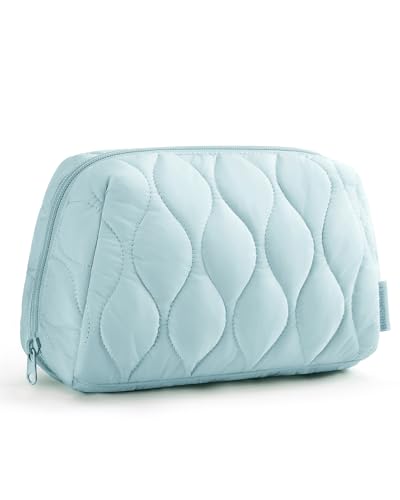 BAGSMART Makeup Bag, Travel Cosmetic Bag, Puffy Padded Make Up Bag for Women, Makeup Organizer Case, Wide-open Pouch Purse, Travel Essentials, Toiletries Accessories Brushes (Baby Blue) - color: Baby Blue
