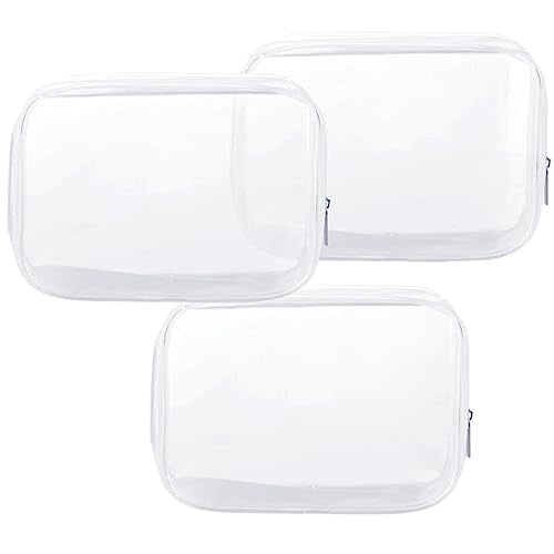 Clear Plastic Zippered Toiletry Carry Pouch TSA Approved Toiletry Bag Portable Cosmetic Makeup Bag for Vacation, Bathroom and Organizing (White 3Pcs, Small) | TSA Approved, Portable Cosmetic Makeup Bag, For Vacation, Bathroom and Organizing - color: White