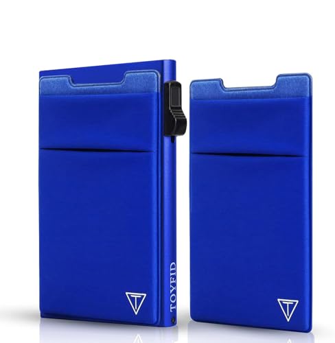 TOYFID Aluminum Wallet for Men - RFID Protected, Scratch Resistant, Large Capacity, Extra Pocket, Sliding Button, Blue - color: navy blue A