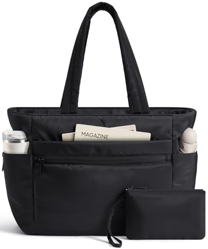 TOPEAST Tote Bag for Women Puffer Travel Carry On Bags with Laptop Compartment & Cup Holder Work Tote for Weekend Overnight - color: Black, size: 17 Inch-32L