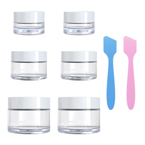 Travel Size Containers for Toiletries, 3 Sizes 0.17/0.5/1 OZ Small Cosmetic Jars for Makeup Face Creams Moisturizer Lotion, with 2 Pieces Mini Spatulas for Gifting (6 Pieces, White) - color: White-3 sizes