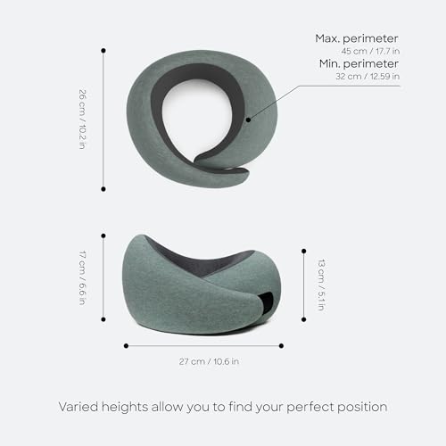Ostrichpillow Go Neck Pillow, Travel Pillows for Airplanes, Premium Memory Foam Travel Pillow, 360º Ergonomic Design, Asymmetrical Sides, Travel Bag Included, Washable Modal Cover - color: Green Moss