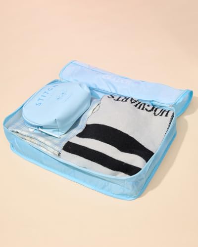 MINISO Disney Stitch Compression Packing Cubes for Travel, 2 Pack Lightweight Suitcase Organizer Bags Set Carry On Luggage, Waterproof Space Saver Storage Bags for Organizing Clothes Travel Essentials