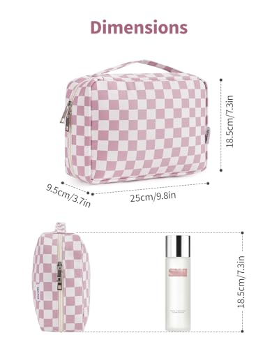 Narwey Small Hanging Travel Toiletry Bag for Women, Travel Bag for Toiletries, Makeup Bag Organizer Cosmetic Bags Make Up Bags for Girls - color: ZA-Dusty Pink Checkerboard