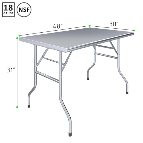 Premium Quality Stainless Steel Open Base Folding Utility Table - Folding Work Table for Commercial Kitchen, Restaurant, Hotel and Garage - NSF (30" x 48" Without Undershelf) - size: 30" x 48" without Undershelf