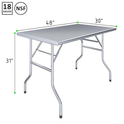 Premium Quality Stainless Steel Open Base Folding Utility Table - Folding Work Table for Commercial Kitchen, Restaurant, Hotel and Garage - NSF (30" x 48" Without Undershelf) - size: 30" x 48" without Undershelf