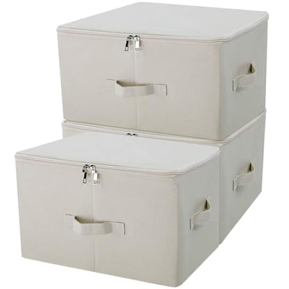 iwill CREATE PRO 3-Pack Beige Folding Storage Boxes with Zip Lid | Collapsible & Stackable Rigid Organizer Bins for Clothes, Blankets, Books - color: Beige, 3pcs