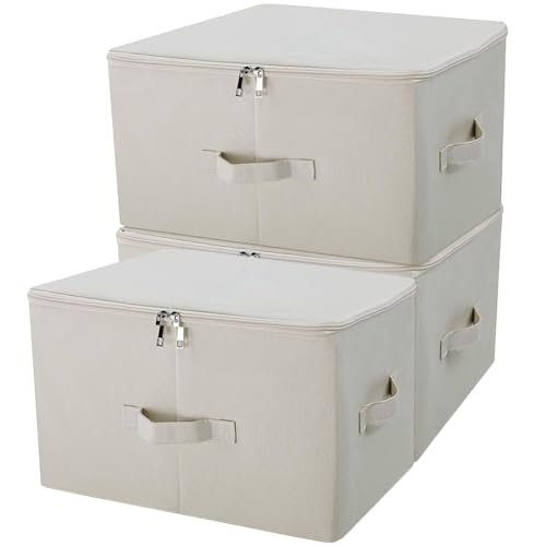 iwill CREATE PRO 3-Pack Beige Folding Storage Boxes with Zip Lid | Collapsible & Stackable Rigid Organizer Bins for Clothes, Blankets, Books - color: Beige, 3pcs