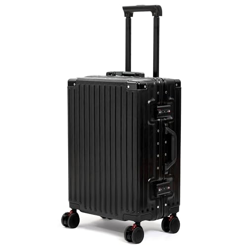 VentureVault 26 Inch Checked Luggage with Spinner Wheels, No Zipper Aluminum Frame Hard Shell Suitcases with TSA Lock, PC+ABS Lightweight Large Suitcase for Travel (Black) - color: Black, size: 26inch