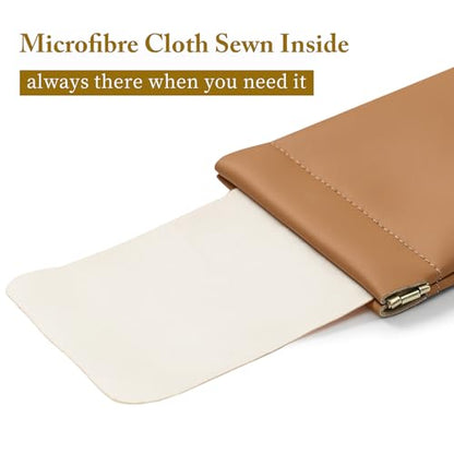 Squeeze Top Sunglass Case, New Organosilicon Soft PU Leather Eyeglass Glass Case Travel Large Sunglasses Pouch - color: Brown+black