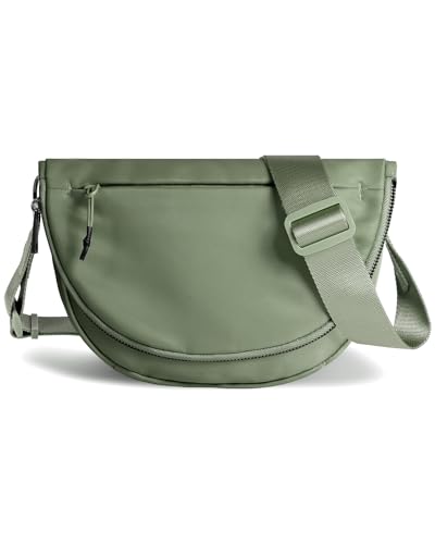 Crescent Bag for Women and Men, Fashion Medium Nylon Folding Crescent Moon Bag Single Shoulder Bag with Adjustable Strap - color: Bean Green