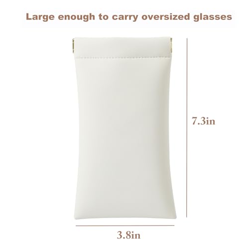 Squeeze Top Sunglass Case, New Organosilicon Soft PU Leather Eyeglass Glass Case Travel Large Sunglasses Pouch - color: Creamy White