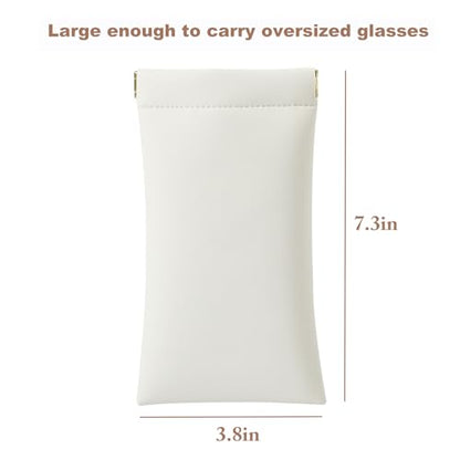 Squeeze Top Sunglass Case, New Organosilicon Soft PU Leather Eyeglass Glass Case Travel Large Sunglasses Pouch - color: Creamy White