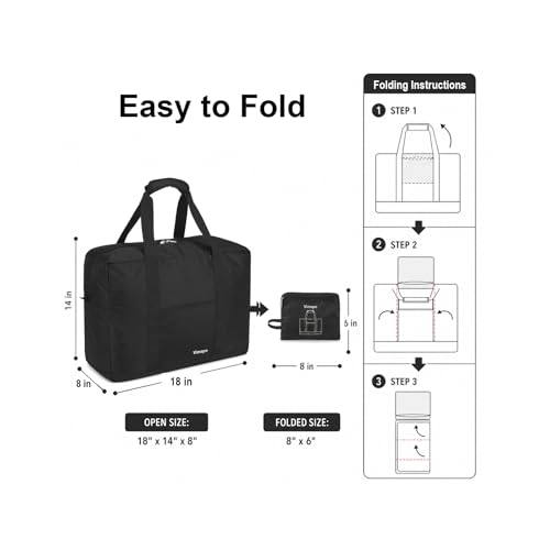 Foldable Travel Duffle Bag with Trolley Sleeve 40L Capacity, Lightweight Packable Travel Duffel Bags with the Keyhole Zipper, Weekender Overnight Nylon Carry on Bag for Men & Women, Black - color: Black