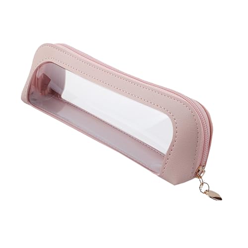 JMKEY Small Clear Makeup Bag, PU Leather Travel Makeup Brush Case Zipper, Double Sided Transparent Toiletry Bag, Portable Waterproof Cosmetic Organizer Pouch for Women Travel Cosmetic Storage Pink - color: Pink