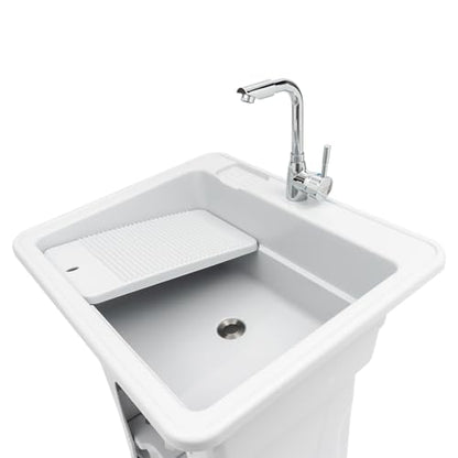 Laundry Sink, Freestanding Plastic Laundry Sink With Washboard Utility Sink Laundry Tub Indoor and Outdoor Utility Sink with Faucet Hoses Drain Kit for Laundry Room Washing Room Garden Garage - color: 25.6*21.65*31.5in -Gray