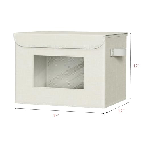 Univivi Fabric Foldable Storage Boxes with Lids [4-Pack] Collapsible Storage Bins for Clothes Closet Organizers with Handles Storage Cube Basket for Home, Office, Bedroom (Beige, 17"" x 12"" x 12"") - color: Beige Linen Pattern, size: 17''-4 Pack