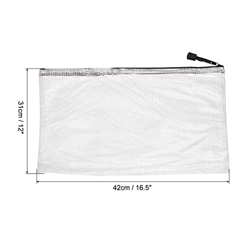 MECCANIXITY Mesh Zipper Bags, A3 Size Plastic Zip File Pouch Document Folders for Home Office Travel, Black Pack of 3 - color: Black
