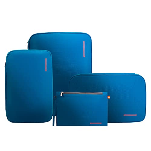 Bee Nesting BeeNesting Waterproof Compression Packing Cubes sets,Large Travel Packing organizers for Carry on Luggage,2 Sides Expandable Storage Bags - color: Blue Red, size: 4 Pack(Lite+9L+15L+26L)